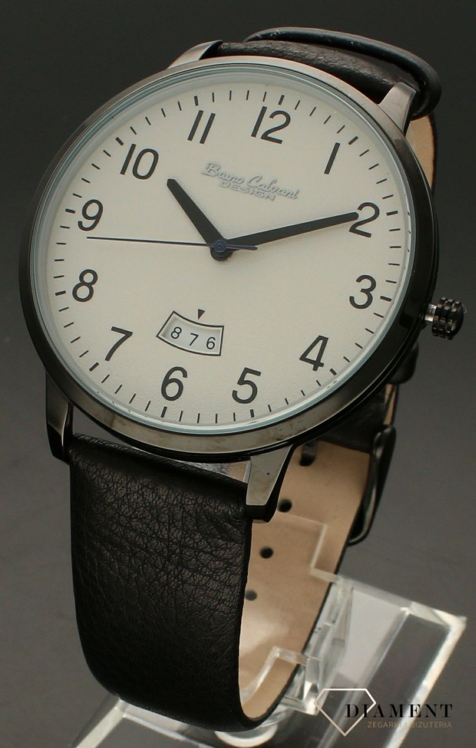 Zegarek męski Bruno Calvani na czarnym pasku BC9828 BLACK. Męski zegarek klasyczny. Zegarek męski na pasku. Zegarek męski z biała klasyczną tarczą. Zegarek męski na pasku na prezent..jpg